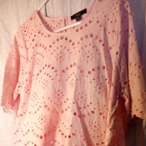 Ellos Eyelet Pink Peach Blush Women's Two Piece Blouse Size 18